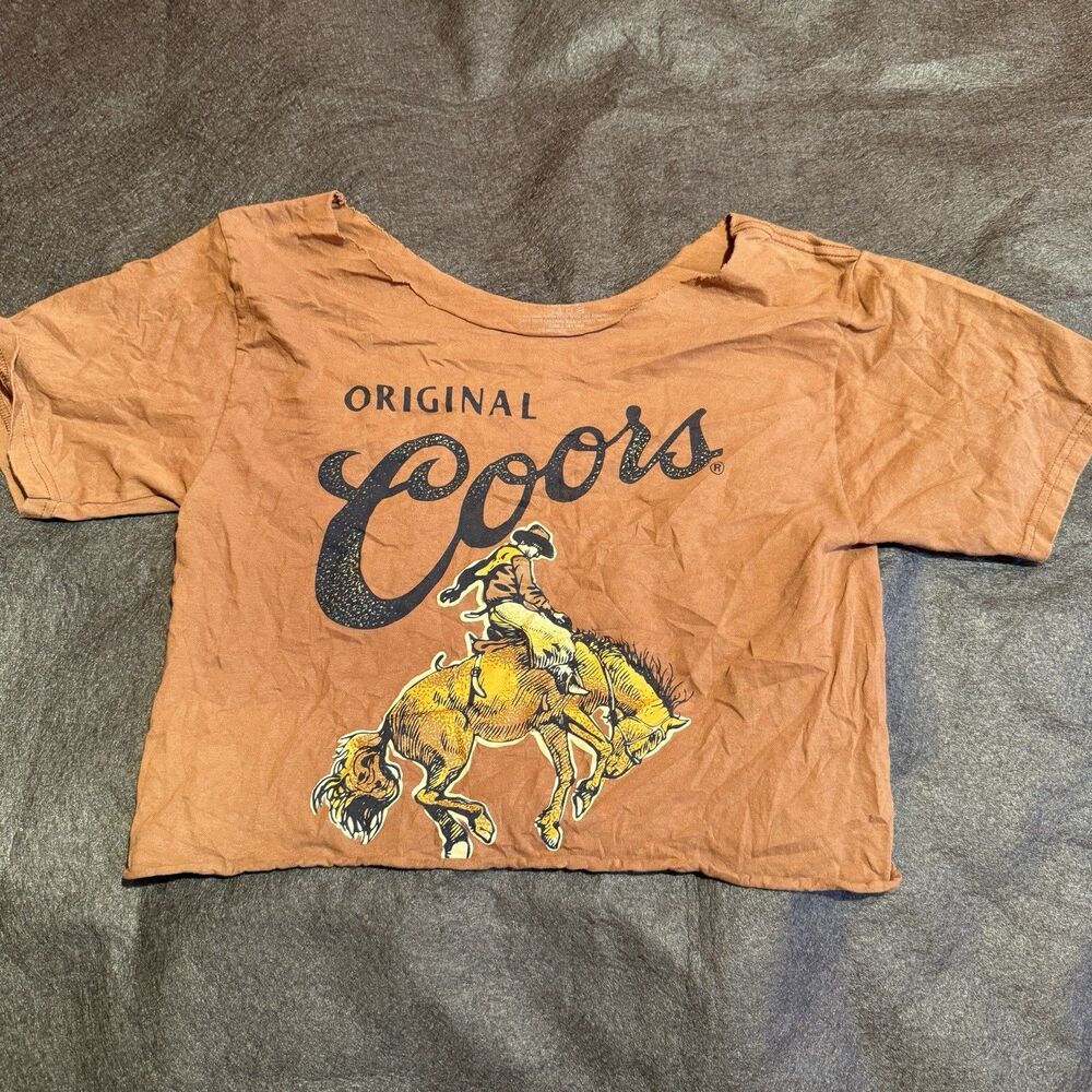 Original Coors Beer Rodeo Crop Top Womens M Medium Orange Cotton Cropped Tee